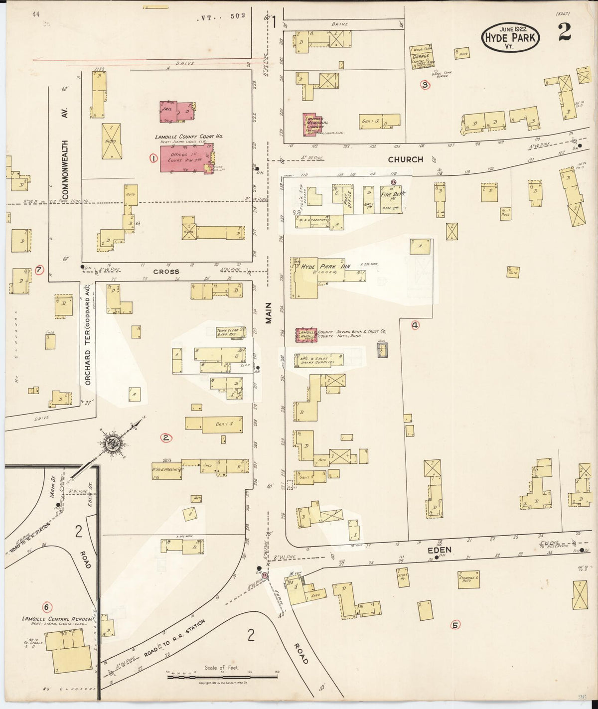Sanborn Fire Insurance Map from Hyde Park, Lamoille County, Vermont (1943), Sheet #0002 - Historic Sanborn Fire Insurance Map Print, vintage old map wall art, antique decor, genealogy gift, Vermont Vermont map