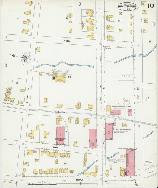 Sanborn Fire Insurance Map from Winston-Salem, Forsyth County, North Carolina (1900), Sheet #0010 - Historic Sanborn Fire Insurance Map Print, vintage old map wall art, antique decor, genealogy gift, North Carolina North Carolina map