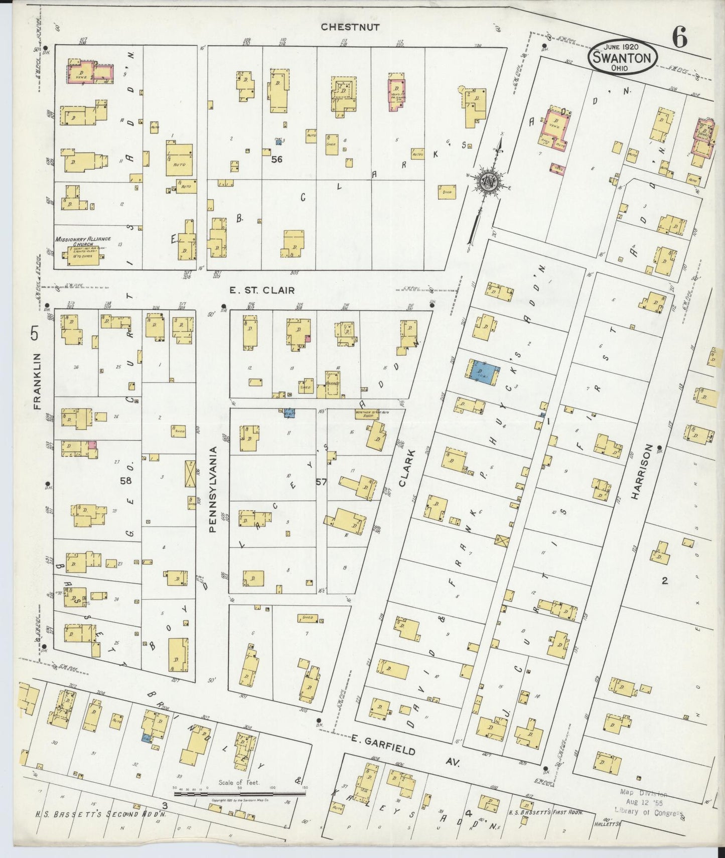 Sanborn Fire Insurance Map from Swanton, Fulton County, Ohio (1920), Sheet #0006 - Complete Map Set gallery image, historic Sanborn map, vintage wall art, Ohio Ohio