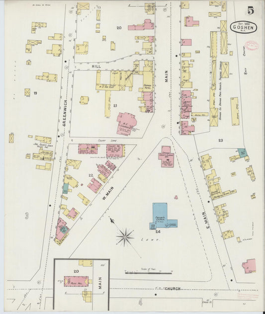 Sanborn Fire Insurance Map from Goshen, Orange County, New York (1894), Sheet #0005 - Historic Sanborn Fire Insurance Map Print, vintage old map wall art, antique decor, genealogy gift, New York New York map