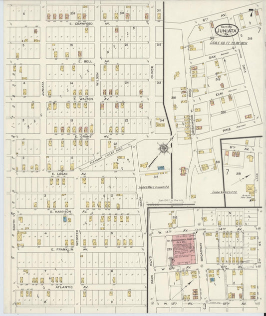 Sanborn Fire Insurance Map from Juniata, Blair County, Pennsylvania (1915), Sheet #0007 - Historic Sanborn Fire Insurance Map Print, vintage old map wall art, antique decor, genealogy gift, Pennsylvania Pennsylvania map