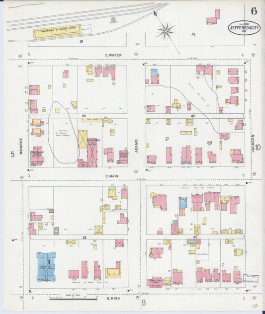 Sanborn Fire Insurance Map from Jefferson City, Cole County, Missouri (1898), Sheet #0006 - Historic Sanborn Fire Insurance Map Print, vintage old map wall art, antique decor, genealogy gift, Missouri Missouri map