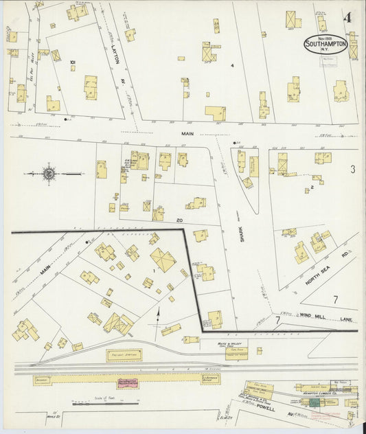 Sanborn Fire Insurance Map from Southampton, Suffolk County, New York (1909), Sheet #0004 - Historic Sanborn Fire Insurance Map Print, vintage old map wall art, antique decor, genealogy gift, New York New York map