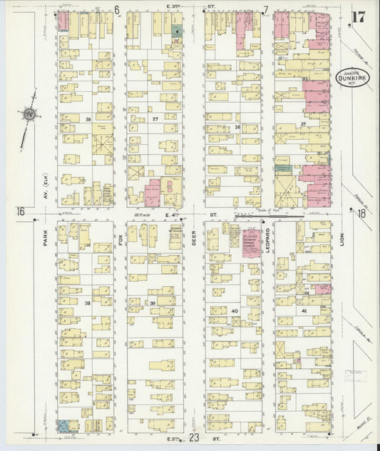 Sanborn Fire Insurance Map from Dunkirk, Chautauqua County, New York (1910), Sheet #0017 - Historic Sanborn Fire Insurance Map Print, vintage old map wall art, antique decor, genealogy gift, New York New York map