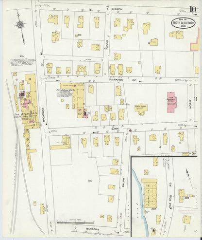 Sanborn Fire Insurance Map from North Attleborough, Bristol County, Massachusetts (1911), Sheet #0010 - Historic Sanborn Fire Insurance Map Print, vintage old map wall art, antique decor, genealogy gift, Massachusetts Massachusetts map