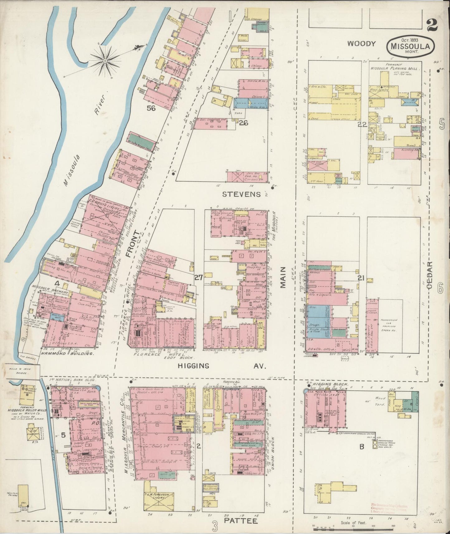 Sanborn Fire Insurance Map from Missoula, Missoula County, Montana (1893), Sheet #0002 - Complete Map Set gallery image, historic Sanborn map, vintage wall art, Montana Montana
