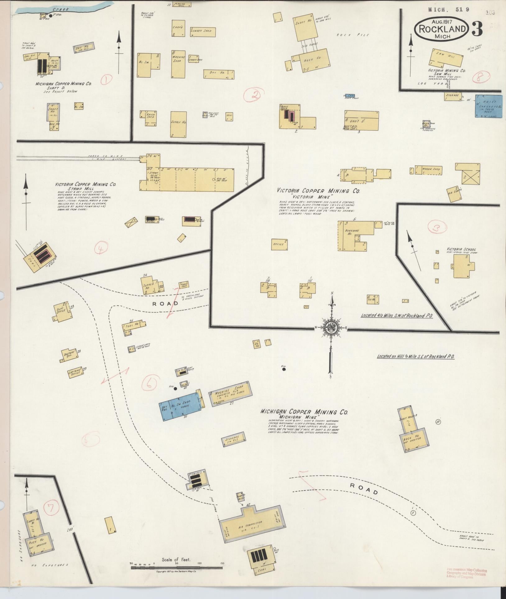 Sanborn Fire Insurance Map from Rockland, Ontonagon County, Michigan (1917), Sheet #0003 - Complete Map Set gallery image, historic Sanborn map, vintage wall art, Michigan Michigan