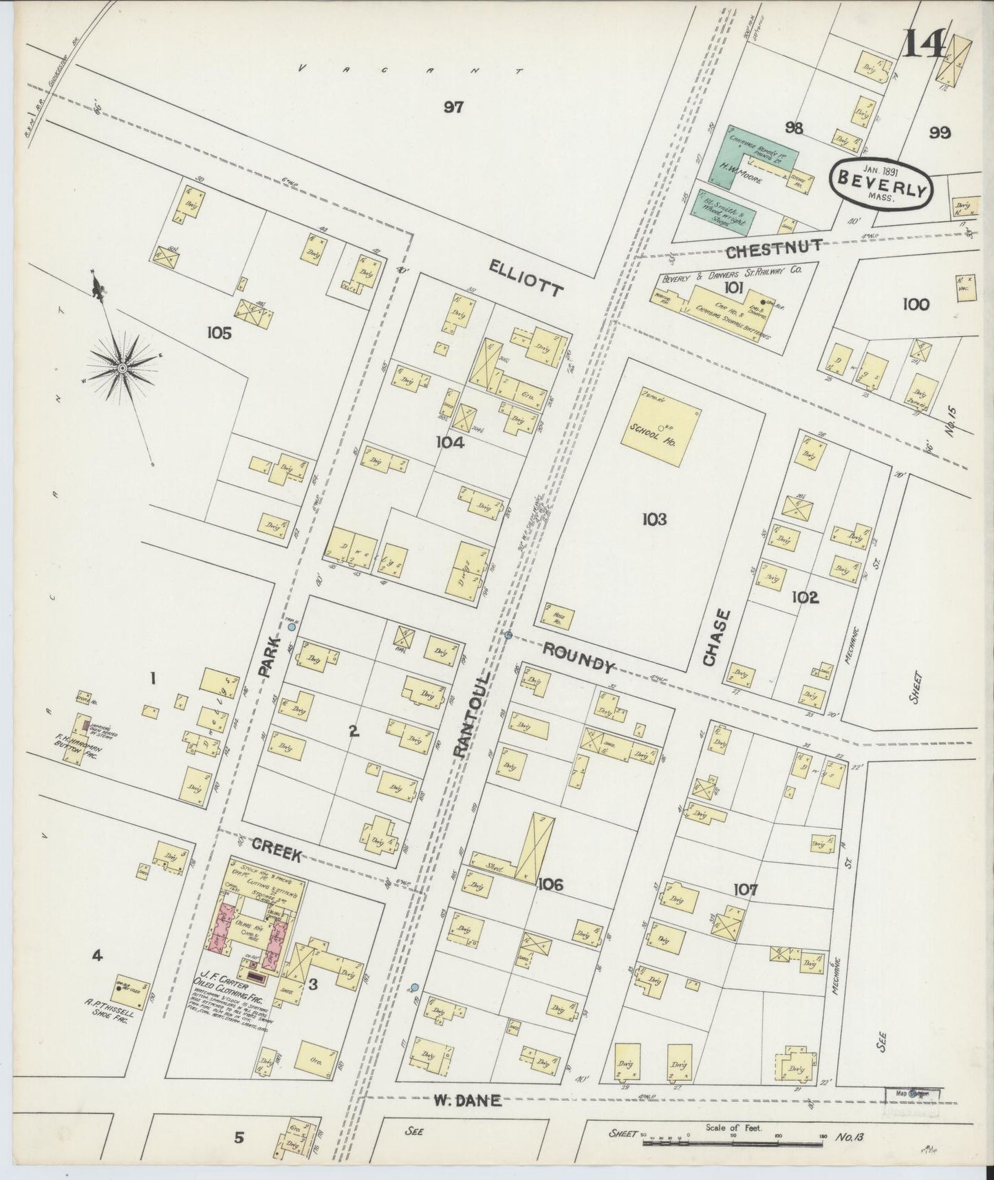Sanborn Fire Insurance Map from Beverly, Essex County, Massachusetts (1891), Sheet #0014 - Complete Map Set gallery image, historic Sanborn map, vintage wall art, Massachusetts Massachusetts