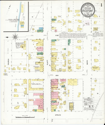 Sanborn Fire Insurance Map from Rockford, Floyd County, Iowa (1909), Sheet #0001 - Historic Sanborn Fire Insurance Map Print, vintage old map wall art