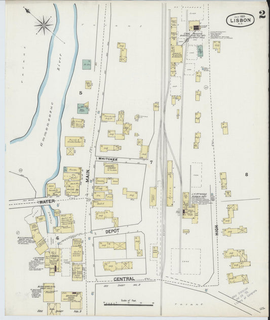 Sanborn Fire Insurance Map from Lisbon, Grafton County, New Hampshire (1889), Sheet #0002 - Historic Sanborn Fire Insurance Map Print, vintage old map wall art, antique decor, genealogy gift, New Hampshire New Hampshire map