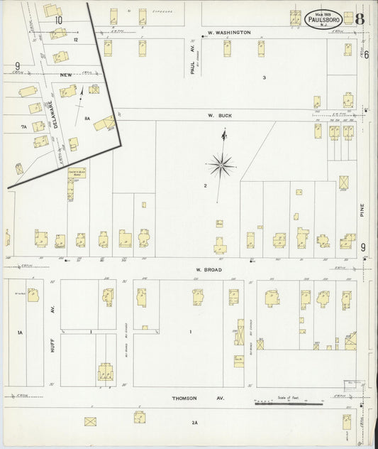 Sanborn Fire Insurance Map from Paulsboro, Gloucester County, New Jersey (1909), Sheet #0008 - Historic Sanborn Fire Insurance Map Print, vintage old map wall art, antique decor, genealogy gift, New Jersey New Jersey map