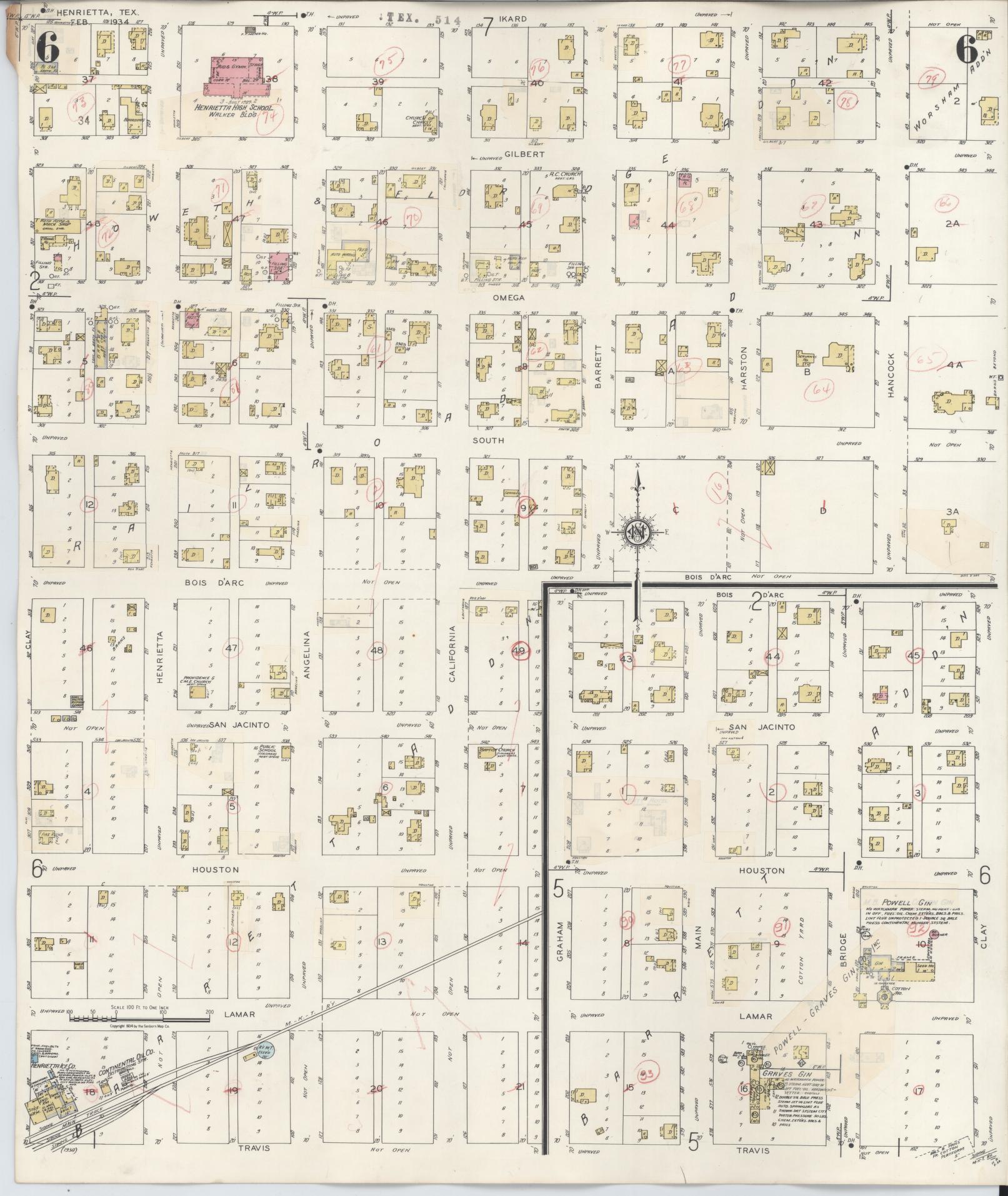 Sanborn Fire Insurance Map from Henrietta, Clay County, Texas (1944), Sheet #0006 - Complete Map Set gallery image, historic Sanborn map, vintage wall art, Texas Texas