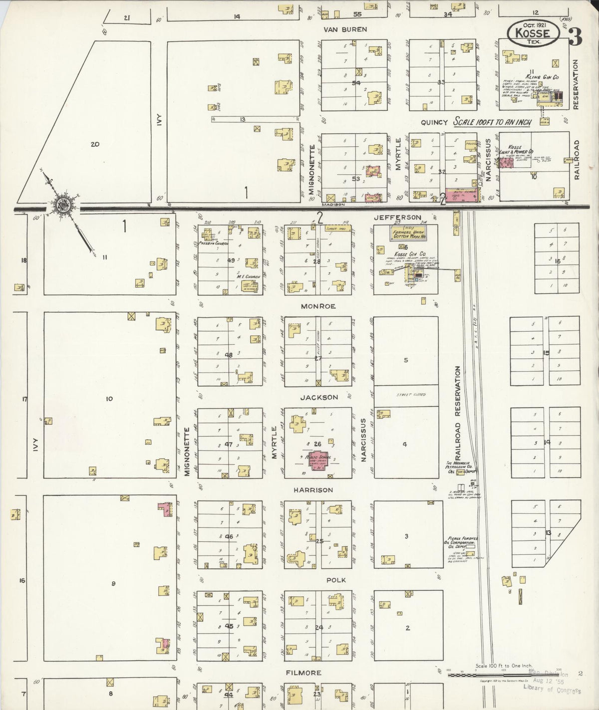 Sanborn Fire Insurance Map from Kosse, Limestone County, Texas (1921), Sheet #0003 - Complete Map Set gallery image, historic Sanborn map, vintage wall art, Texas Texas