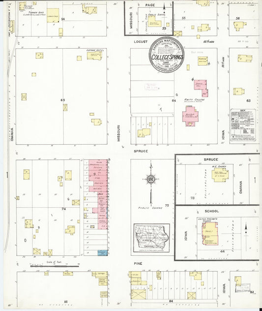 Sanborn Fire Insurance Map from College Springs, Page County, Iowa (1912), Sheet #0001 - Historic Sanborn Fire Insurance Map Print, vintage old map wall art
