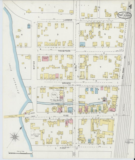 Sanborn Fire Insurance Map from Port Jervis, Orange County, New York (1894), Sheet #0004 - Historic Sanborn Fire Insurance Map Print, vintage old map wall art, antique decor, genealogy gift, New York New York map
