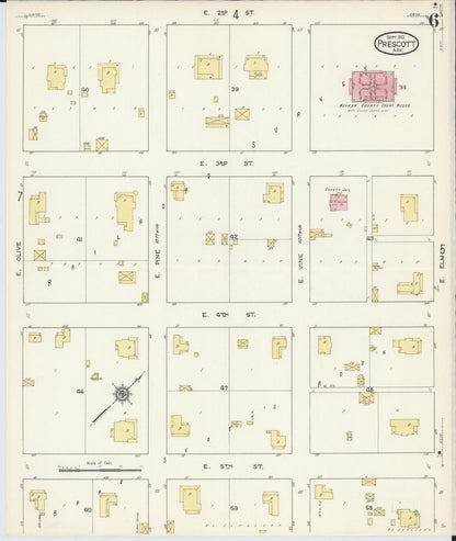 Sanborn Fire Insurance Map from Prescott, Nevada County, Arkansas (1913), Sheet #0006 - Complete Map Set gallery image, historic Sanborn map, vintage wall art, Prescott Nevada
