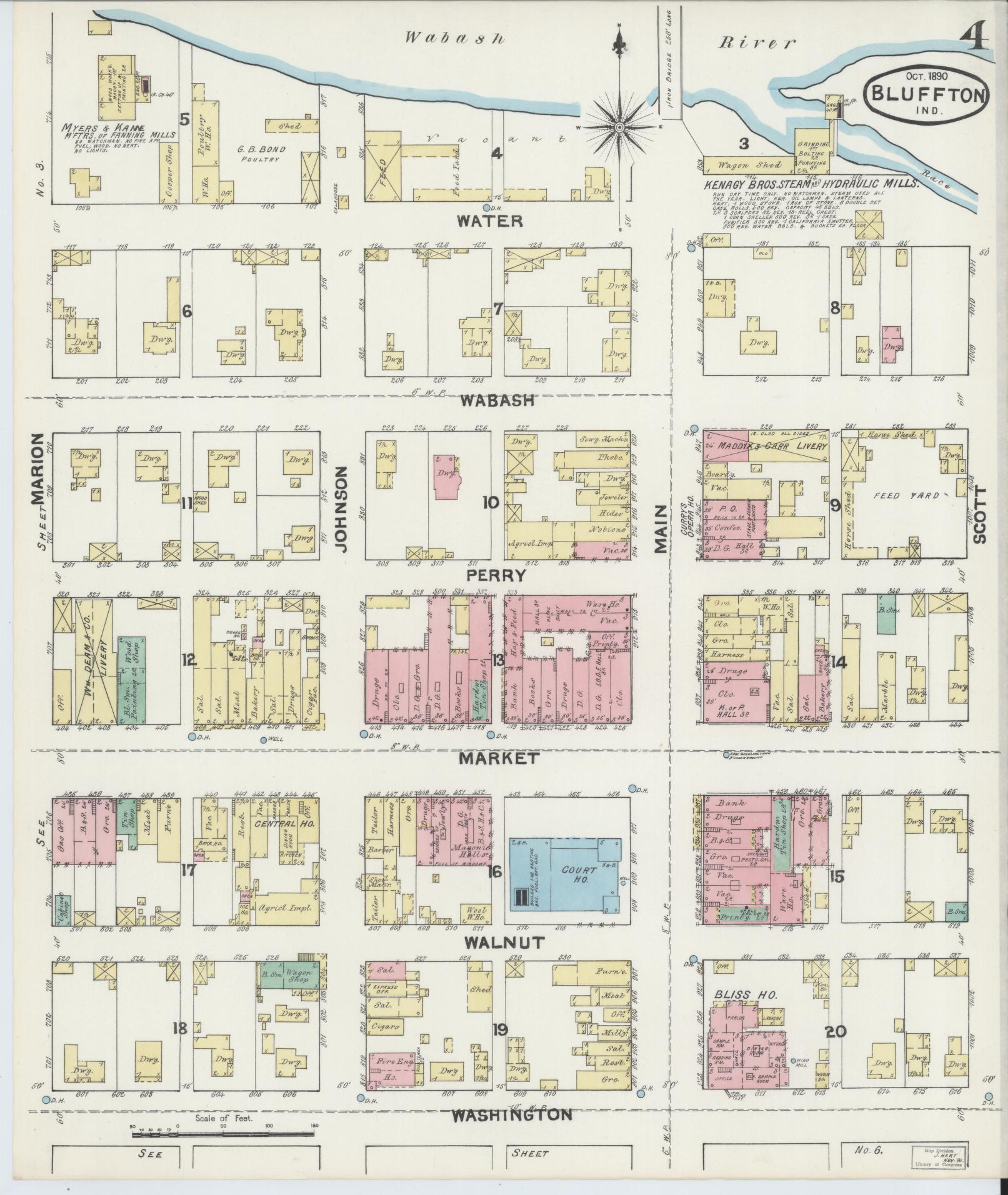 Sanborn Fire Insurance Map from Bluffton, Wells County, Indiana (1890), Sheet #0004 - Complete Map Set gallery image, historic Sanborn map, vintage wall art, Indiana Indiana
