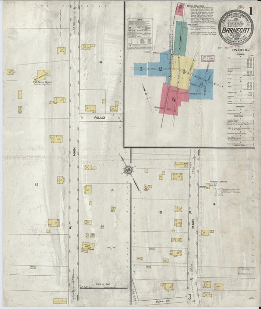 Sanborn Fire Insurance Map from Barnegat, Ocean County, New Jersey (1909), Sheet #0001 - Historic Sanborn Fire Insurance Map Print, vintage old map wall art, antique decor, genealogy gift, New Jersey New Jersey map