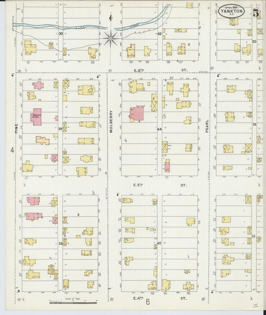 Sanborn Fire Insurance Map from Yankton, Yankton County, South Dakota (1898), Sheet #0005 - Historic Sanborn Fire Insurance Map Print, vintage old map wall art, antique decor, genealogy gift, South Dakota South Dakota map