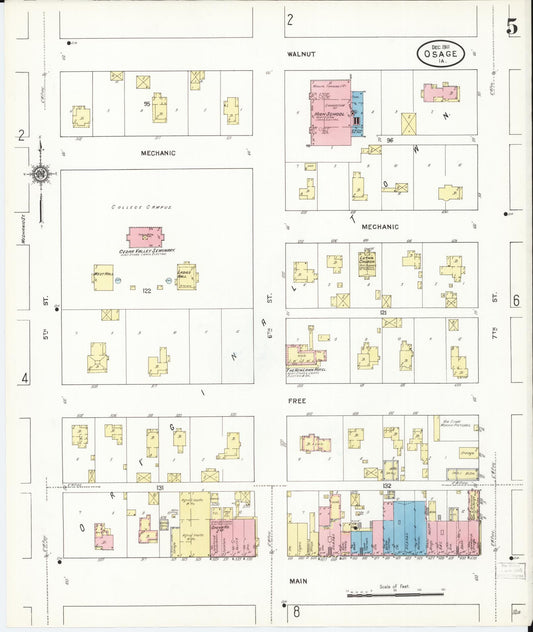Sanborn Fire Insurance Map from Osage, Mitchell County, Iowa (1911), Sheet #0005 - Historic Sanborn Fire Insurance Map Print, vintage old map wall art