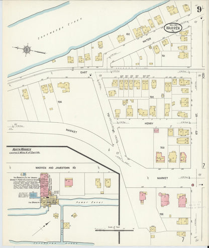 Sanborn Fire Insurance Map from Warren, Warren County, Pennsylvania (1912), Sheet #0009 - Historic Sanborn Fire Insurance Map Print, vintage old map wall art, antique decor, genealogy gift, Pennsylvania Pennsylvania map