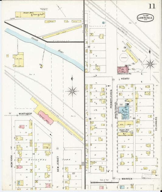 Sanborn Fire Insurance Map from Lawrence, Douglas County, Kansas (1897), Sheet #0011 - Historic Sanborn Fire Insurance Map Print, vintage old map wall art, antique decor, genealogy gift, Kansas Kansas map
