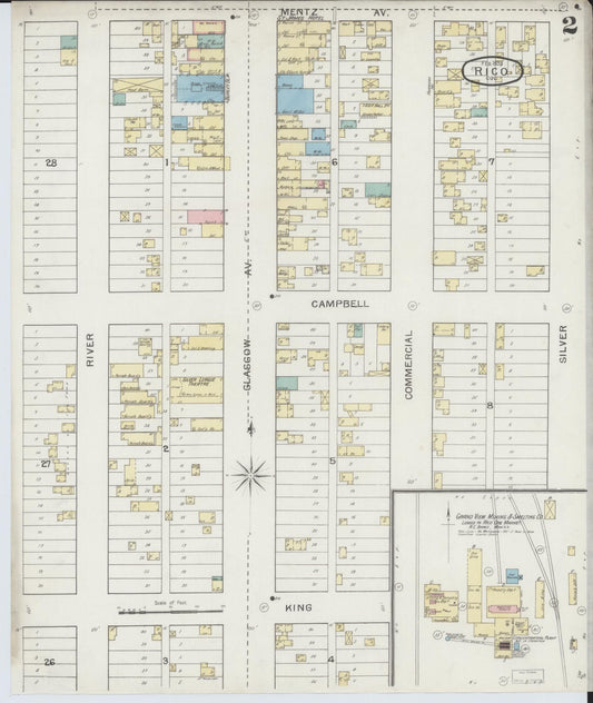 Sanborn Fire Insurance Map from Rico, Dolores County, Colorado (1893), Sheet #0002 - Historic Sanborn Fire Insurance Map Print, vintage old map wall art, antique decor, genealogy gift, Colorado Colorado map