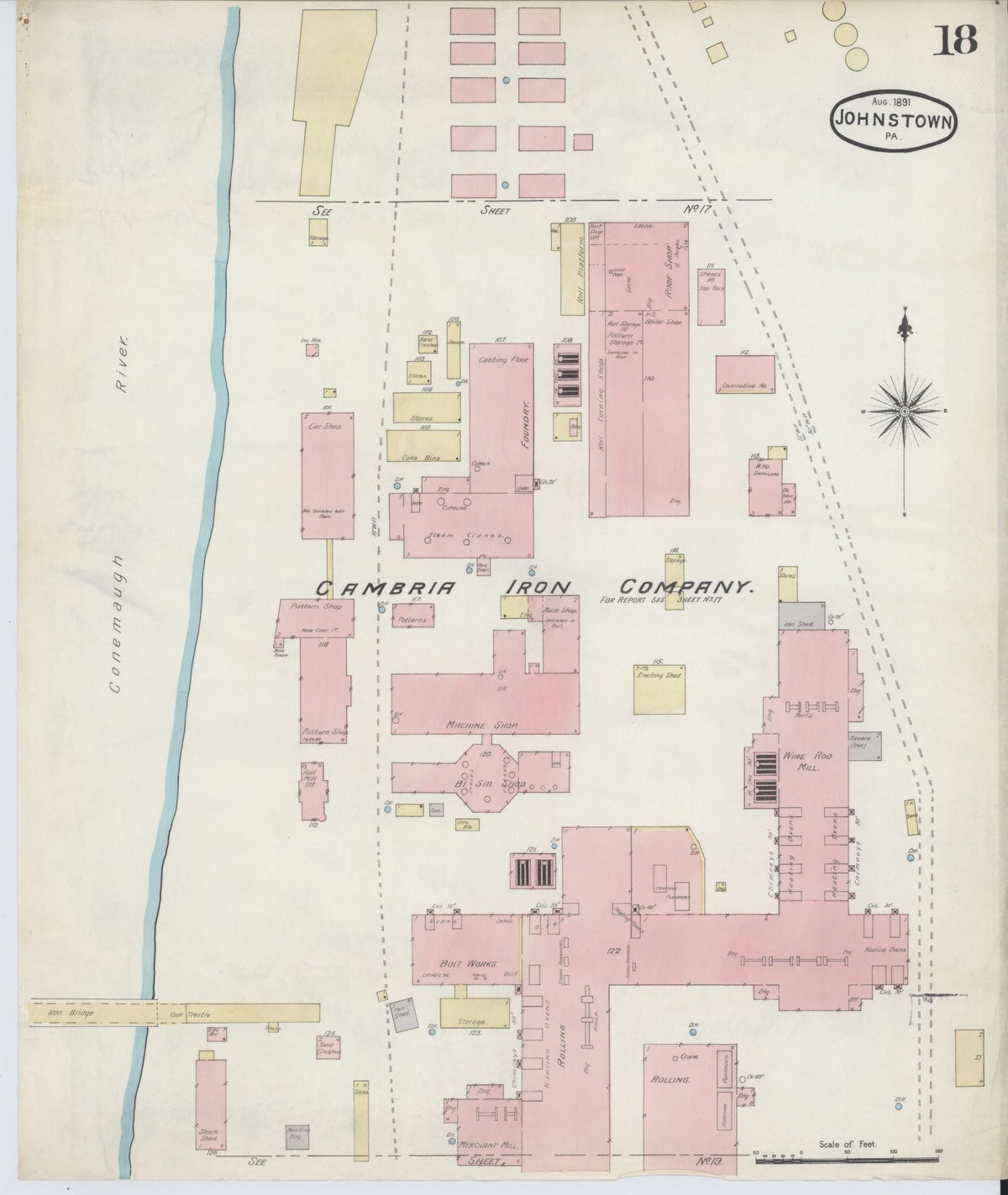 Sanborn Fire Insurance Map from Johnstown, Cambria County, Pennsylvania (1891), Sheet #0018 - Historic Sanborn Fire Insurance Map Print, vintage old map wall art, antique decor, genealogy gift, Pennsylvania Pennsylvania map