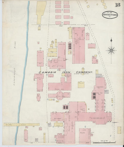 Sanborn Fire Insurance Map from Johnstown, Cambria County, Pennsylvania (1891), Sheet #0018 - Historic Sanborn Fire Insurance Map Print, vintage old map wall art, antique decor, genealogy gift, Pennsylvania Pennsylvania map