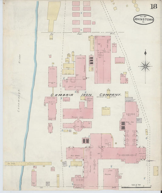 Sanborn Fire Insurance Map from Johnstown, Cambria County, Pennsylvania (1891), Sheet #0018 - Historic Sanborn Fire Insurance Map Print, vintage old map wall art, antique decor, genealogy gift, Pennsylvania Pennsylvania map