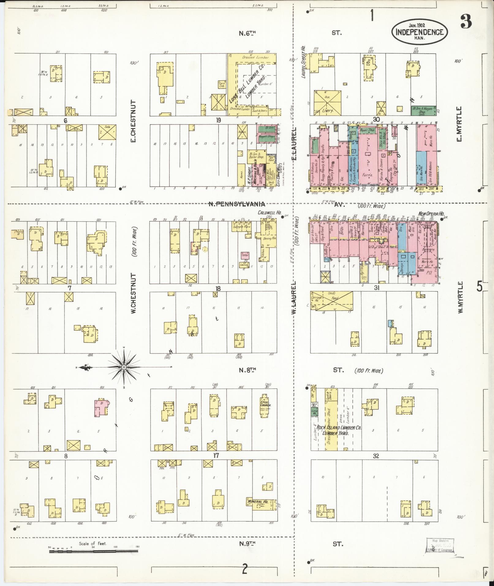 Sanborn Fire Insurance Map from Independence, Montgomery County, Kansas (1902), Sheet #0003 - Complete Map Set gallery image, historic Sanborn map, vintage wall art, Kansas Kansas