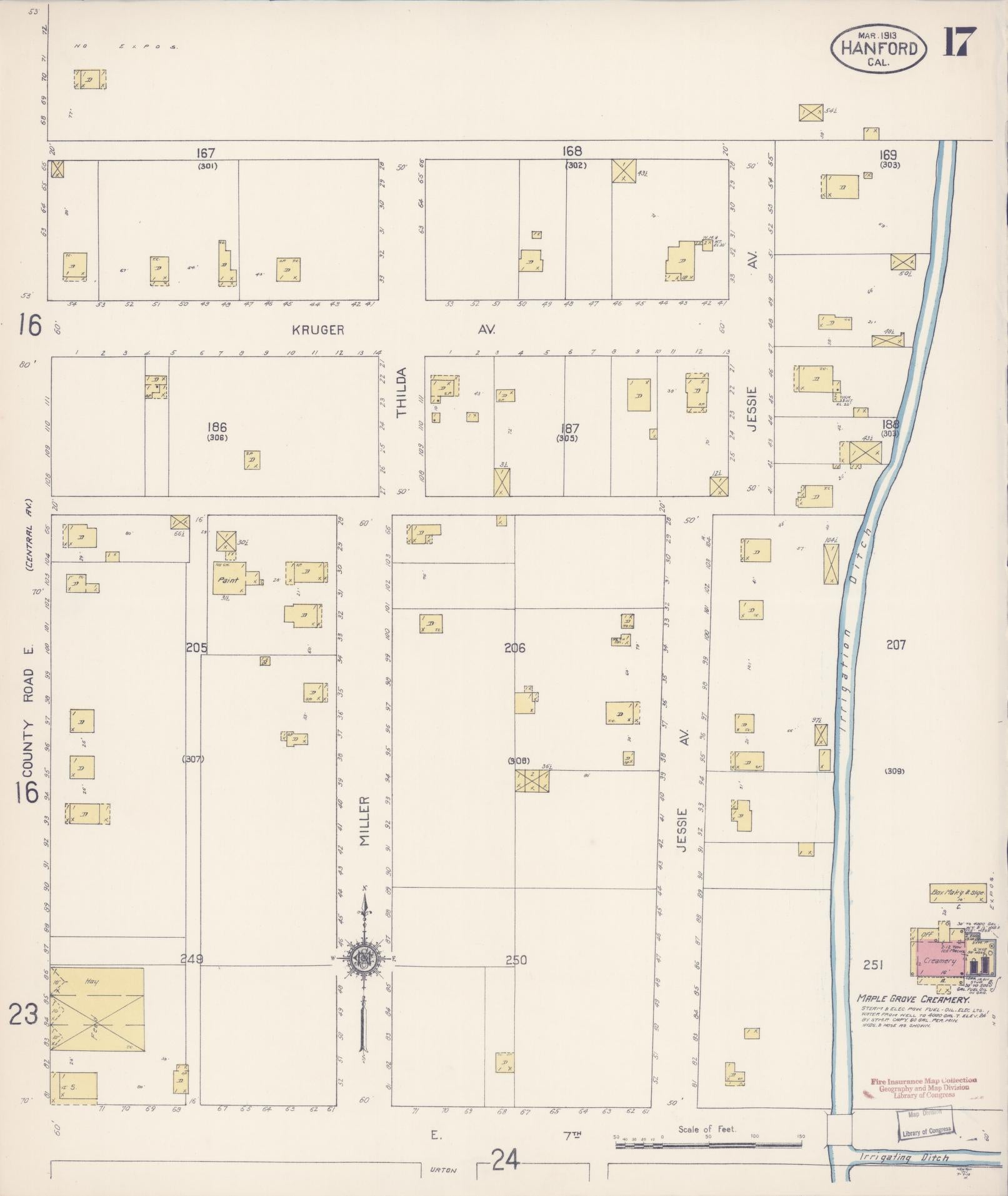 Sanborn Fire Insurance Map from Hanford, Kings County, California (1913), Sheet #0017 - Historic Sanborn Fire Insurance Map Print, vintage old map wall art, antique decor, genealogy gift, California California map