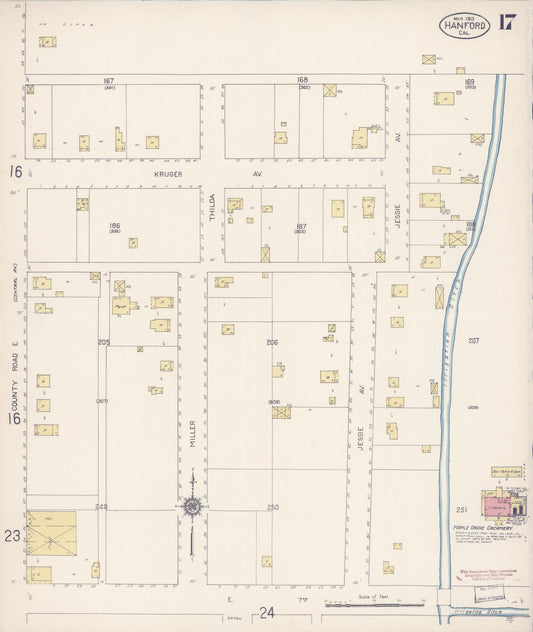 Sanborn Fire Insurance Map from Hanford, Kings County, California (1913), Sheet #0017 - Historic Sanborn Fire Insurance Map Print, vintage old map wall art, antique decor, genealogy gift, California California map