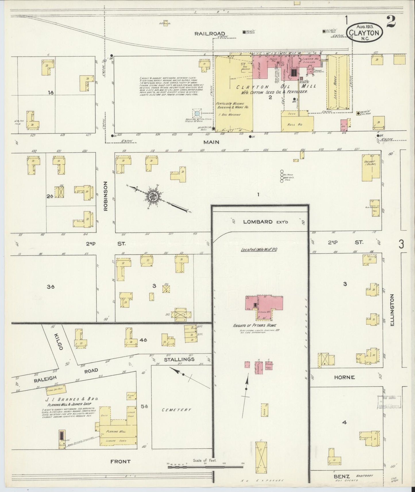 Sanborn Fire Insurance Map from Clayton, Johnston County, North Carolina (1913), Sheet #0002 - Complete Map Set gallery image, historic Sanborn map, vintage wall art, North Carolina North Carolina