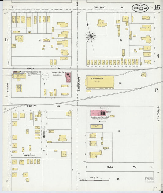 Sanborn Fire Insurance Map from Greenville, Washington County, Mississippi (1905), Sheet #0016 - Historic Sanborn Fire Insurance Map Print, vintage old map wall art, antique decor, genealogy gift, Mississippi Mississippi map