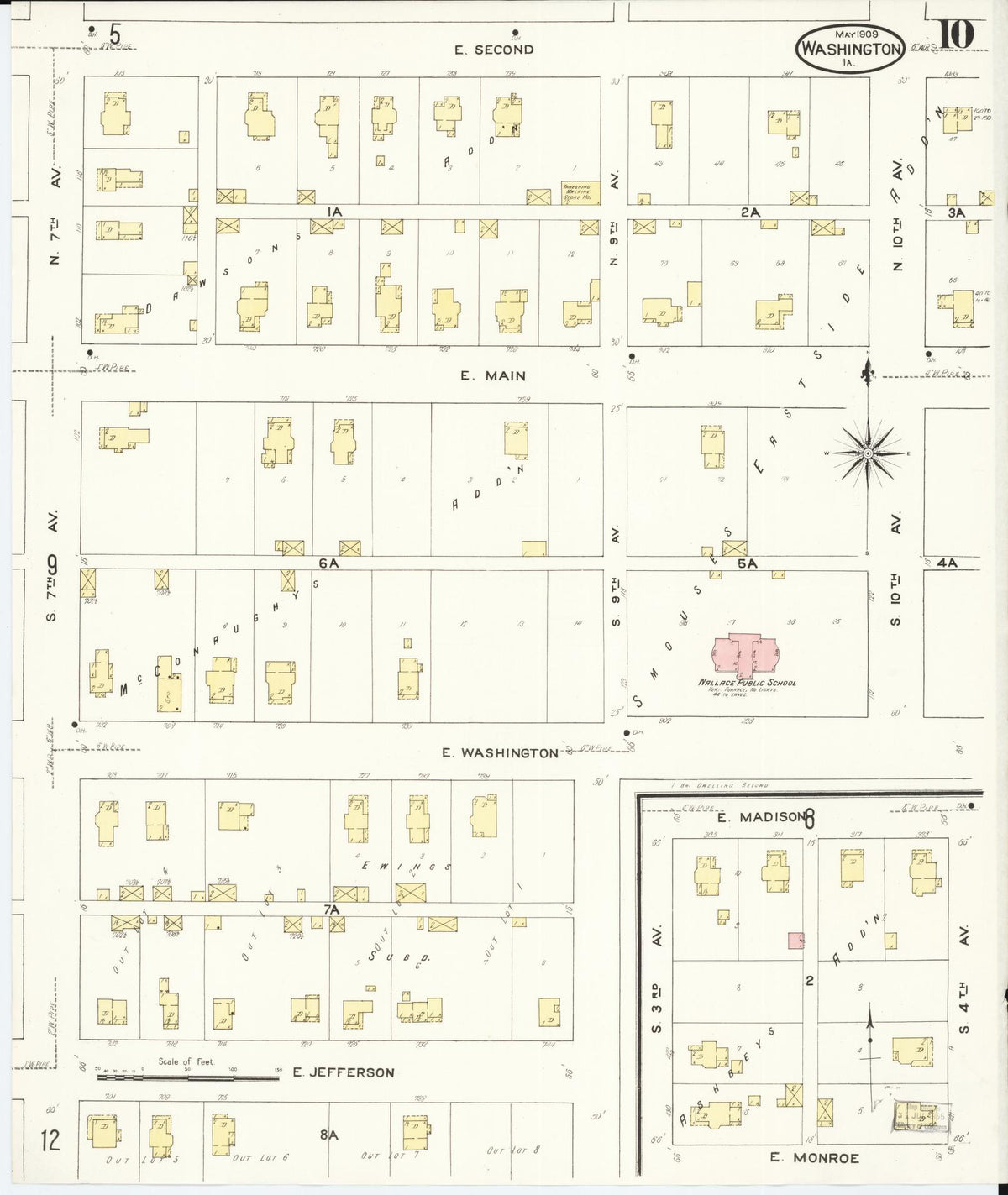 Sanborn Fire Insurance Map from Washington, Washington County, Iowa (1909), Sheet #0010 - Historic Sanborn Fire Insurance Map Print, vintage old map wall art