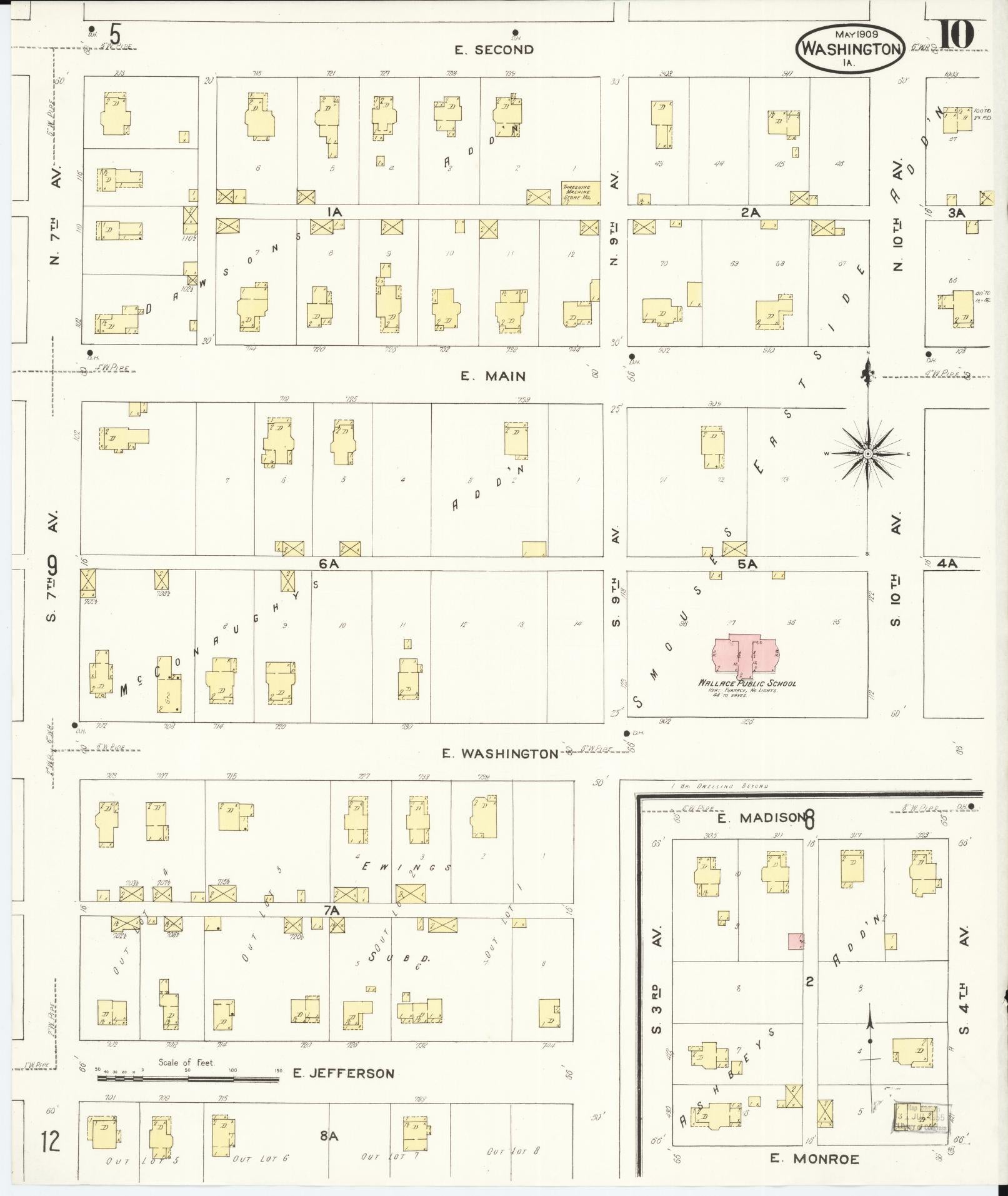 Sanborn Fire Insurance Map from Washington, Washington County, Iowa (1909), Sheet #0010 - Historic Sanborn Fire Insurance Map Print, vintage old map wall art