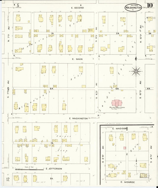 Sanborn Fire Insurance Map from Washington, Washington County, Iowa (1909), Sheet #0010 - Historic Sanborn Fire Insurance Map Print, vintage old map wall art