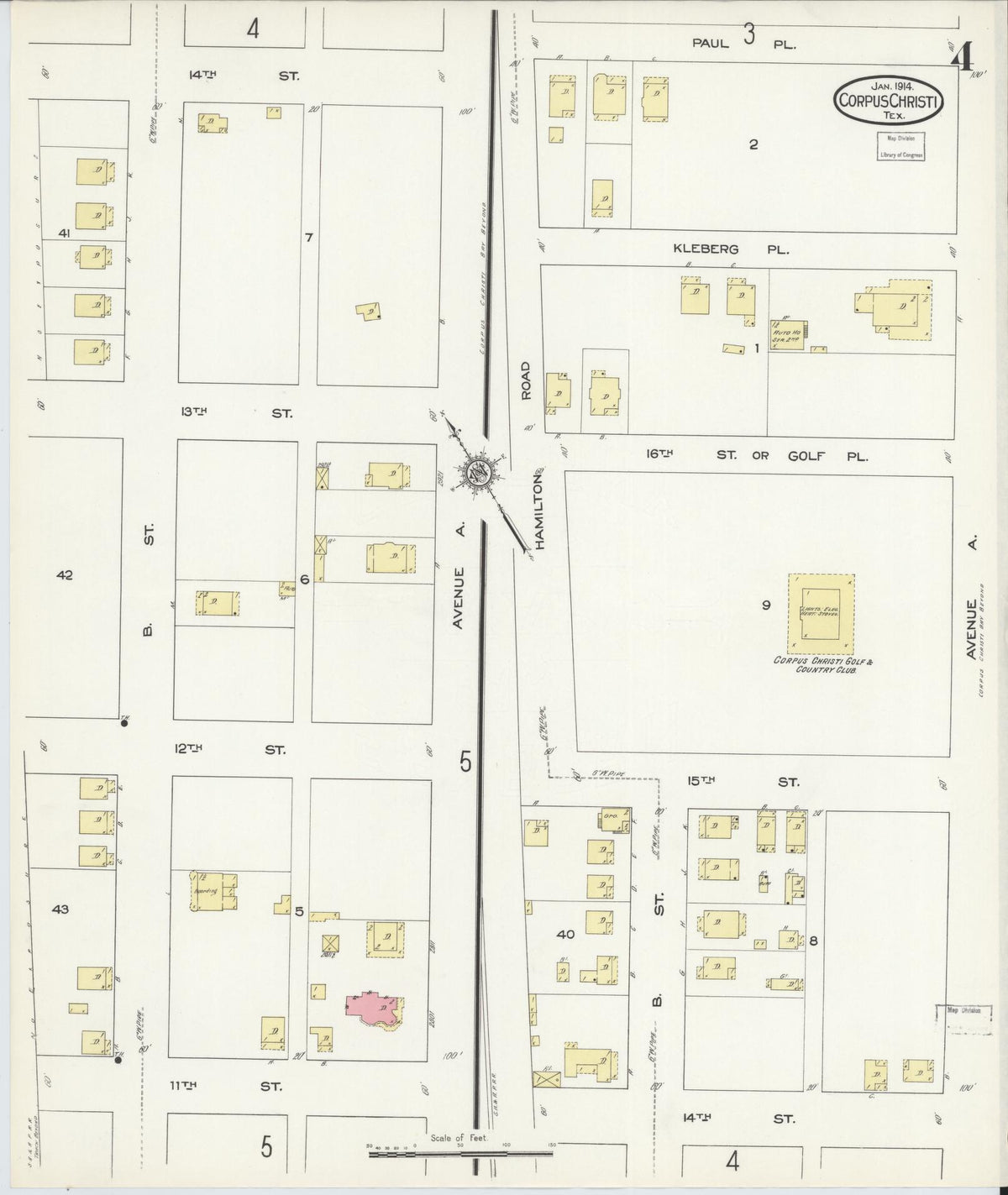 Sanborn Fire Insurance Map from Corpus Christi, Nueces County, Texas (1914), Sheet #0004 - Historic Sanborn Fire Insurance Map Print, vintage old map wall art, antique decor, genealogy gift, Texas Texas map