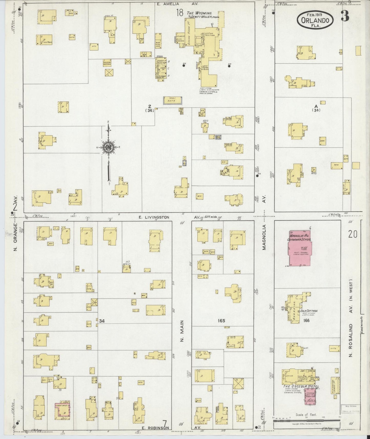 Sanborn Fire Insurance Map from Orlando, Orange County, Florida (1919), Sheet #0003 - Historic Sanborn Fire Insurance Map Print, vintage old map wall art, antique decor, genealogy gift, Florida Florida map