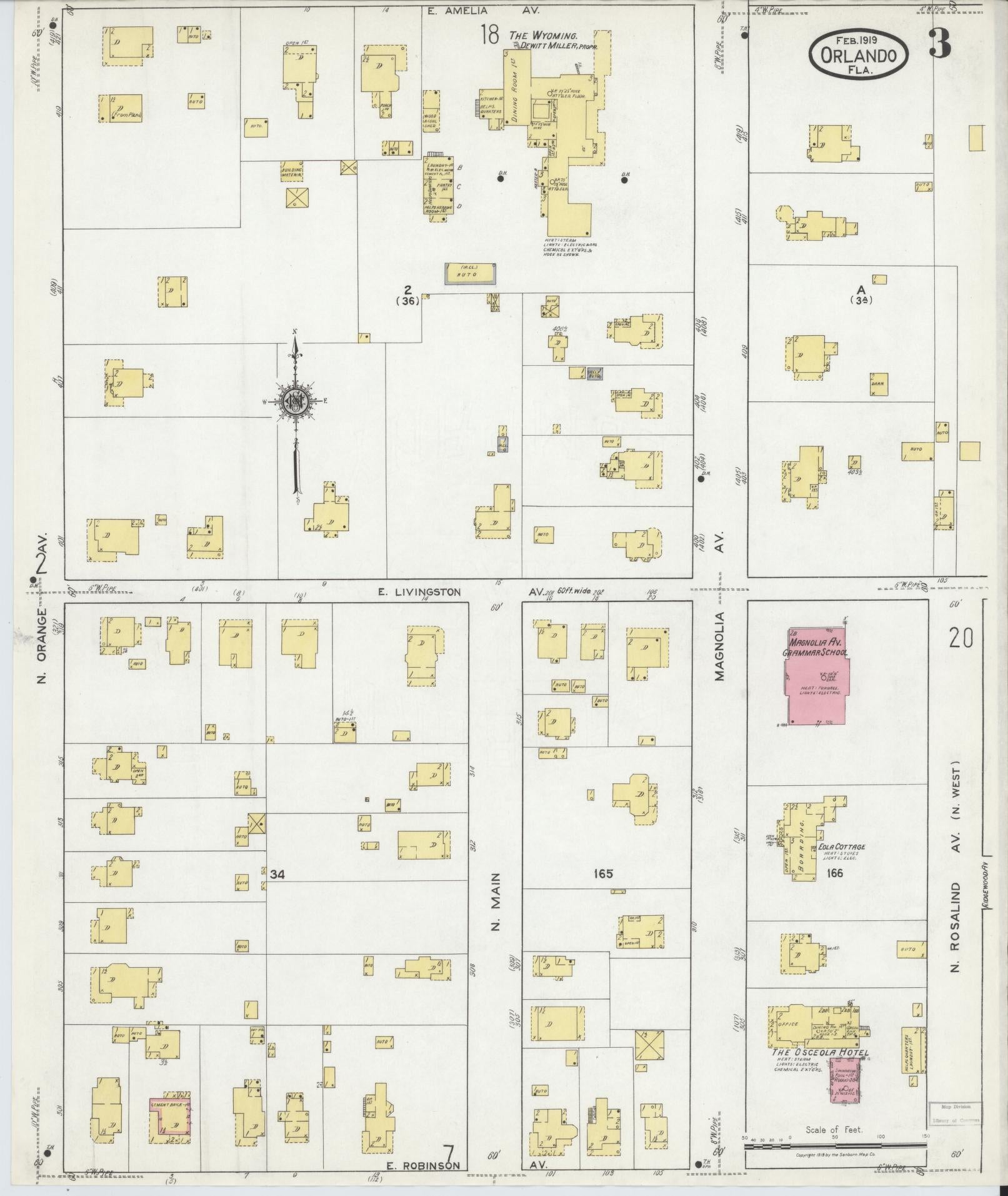 Sanborn Fire Insurance Map from Orlando, Orange County, Florida (1919), Sheet #0003 - Historic Sanborn Fire Insurance Map Print, vintage old map wall art, antique decor, genealogy gift, Florida Florida map