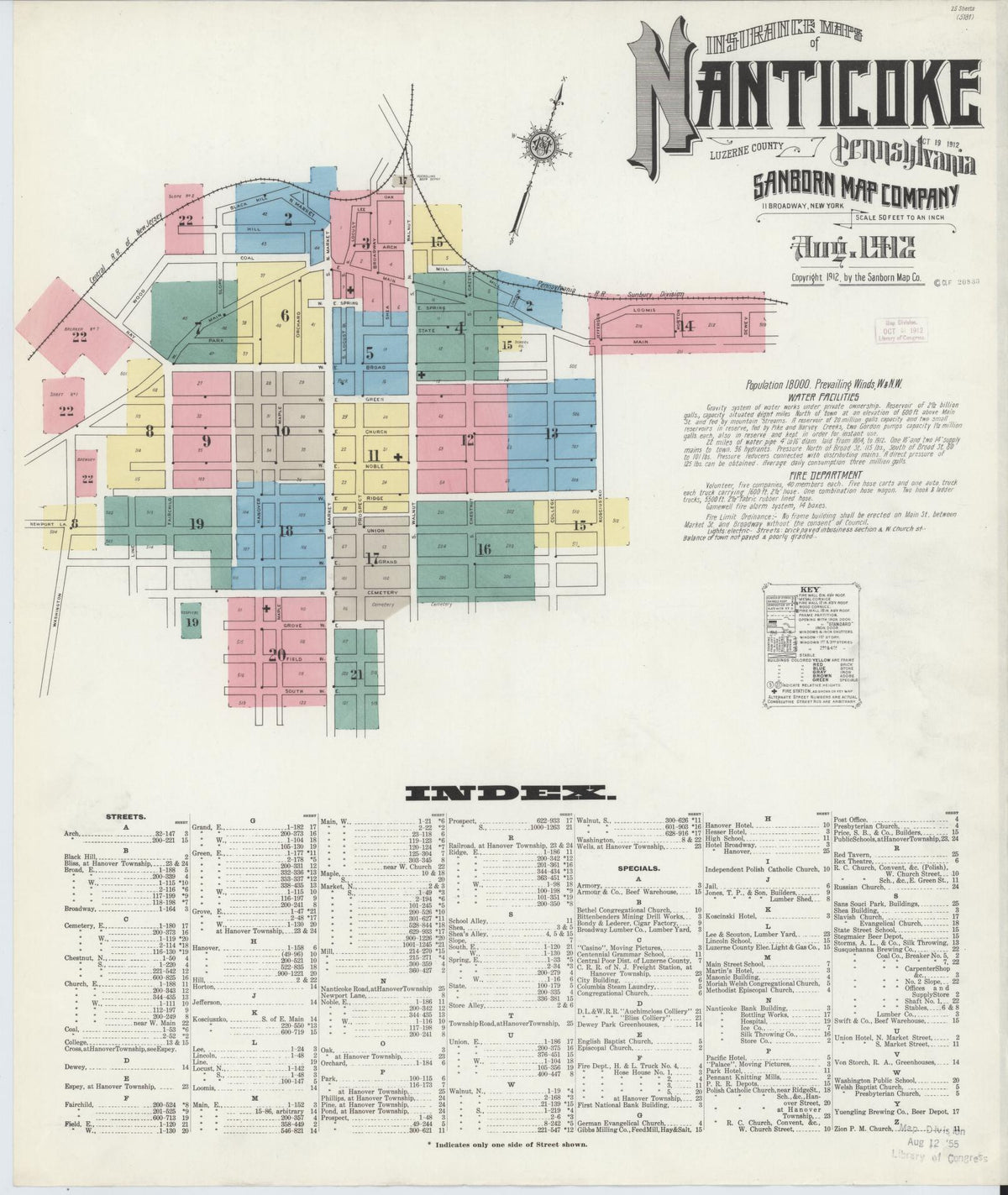 Sanborn Fire Insurance Map from Nanticoke, Luzerne County, Pennsylvania (1912), Sheet #0001 - Historic Sanborn Fire Insurance Map Print, vintage old map wall art, antique decor, genealogy gift, Pennsylvania Pennsylvania map