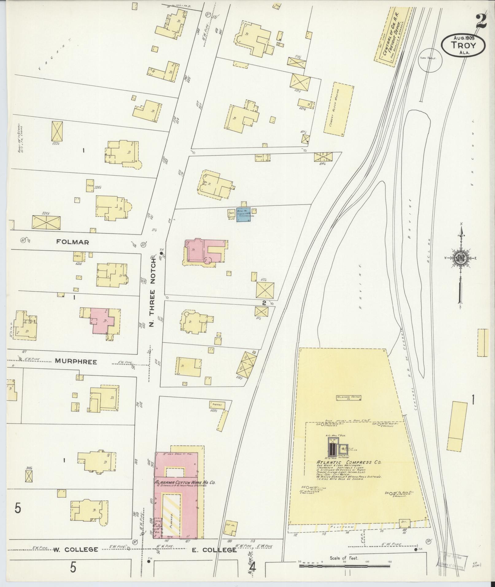 Sanborn Fire Insurance Map from Troy, Pike County, Alabama (1909), Sheet #0002 - Complete Map Set gallery image, historic Sanborn map, vintage wall art, Alabama Alabama
