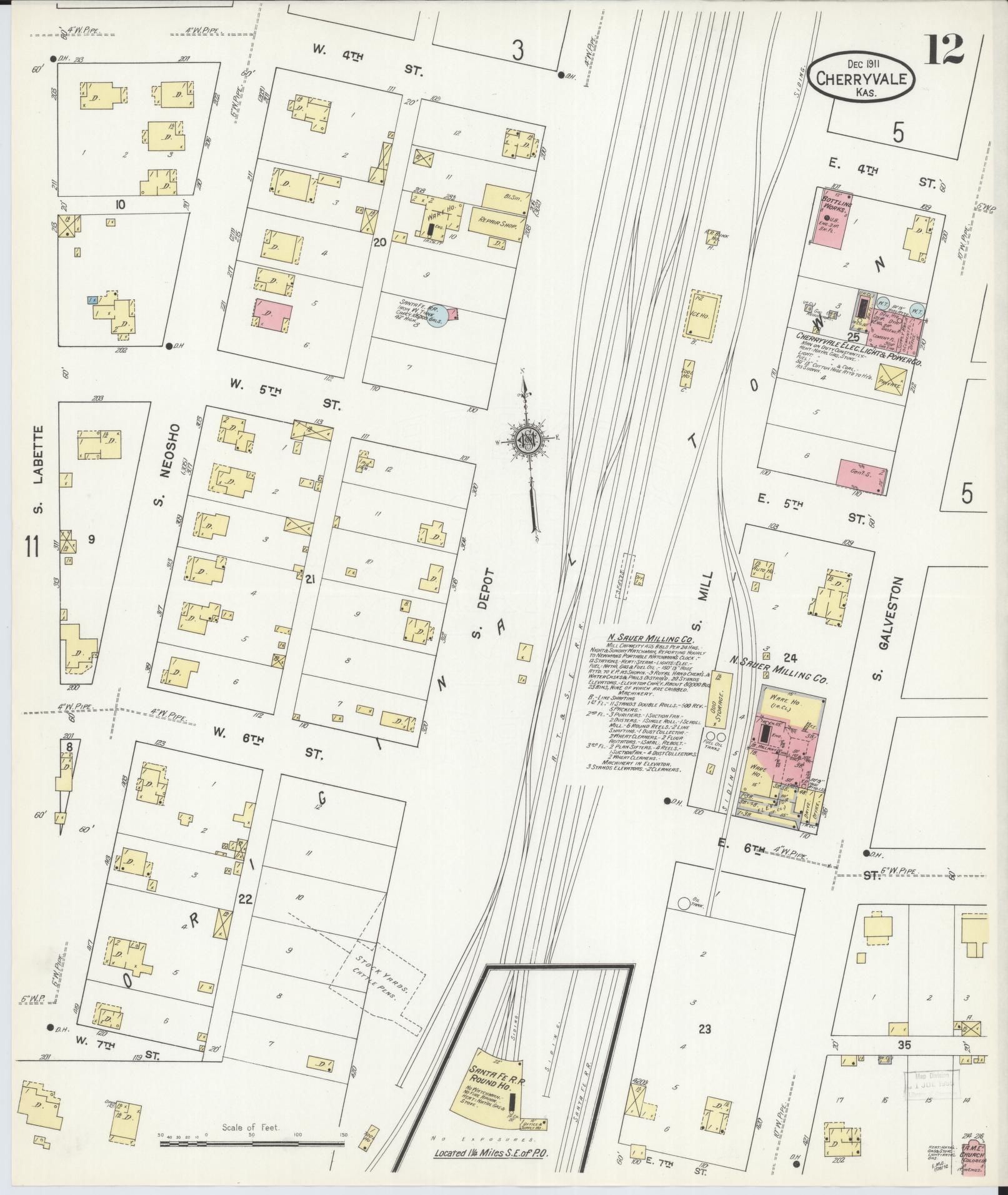 Sanborn Fire Insurance Map from Cherryvale, Montgomery County, Kansas (1911), Sheet #0012 - Complete Map Set gallery image, historic Sanborn map, vintage wall art, Kansas Kansas
