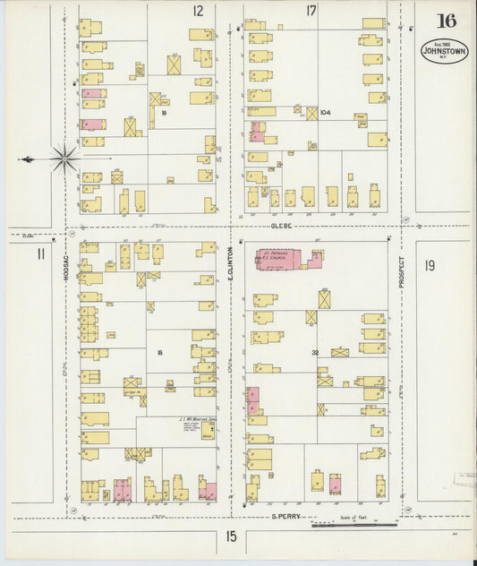 Sanborn Fire Insurance Map from Johnstown, Fulton County, New York (1902), Sheet #0016 - Historic Sanborn Fire Insurance Map Print, vintage old map wall art, antique decor, genealogy gift, New York New York map