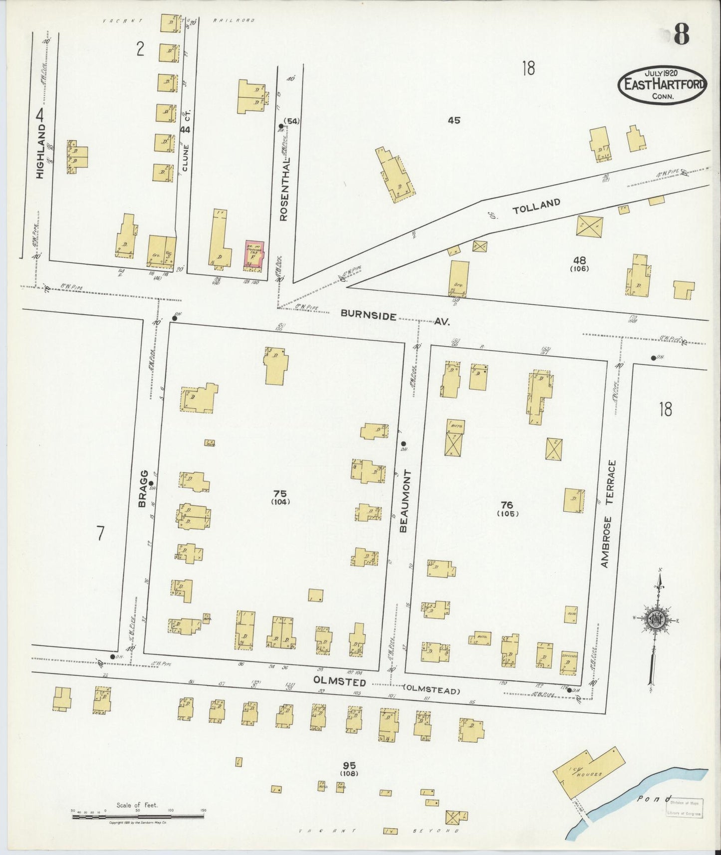 Sanborn Fire Insurance Map from East Hartford, Hartford County, Connecticut (1920), Sheet #0008 - Historic Sanborn Fire Insurance Map Print, vintage old map wall art, antique decor, genealogy gift, Connecticut Connecticut map