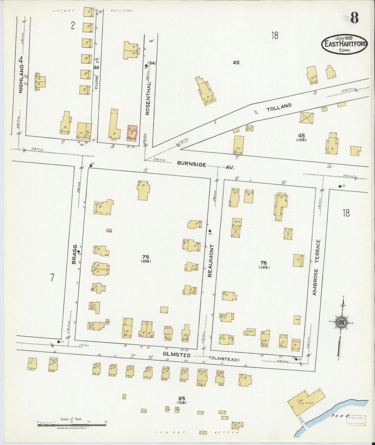 Sanborn Fire Insurance Map from East Hartford, Hartford County, Connecticut (1920), Sheet #0008 - Historic Sanborn Fire Insurance Map Print, vintage old map wall art, antique decor, genealogy gift, Connecticut Connecticut map