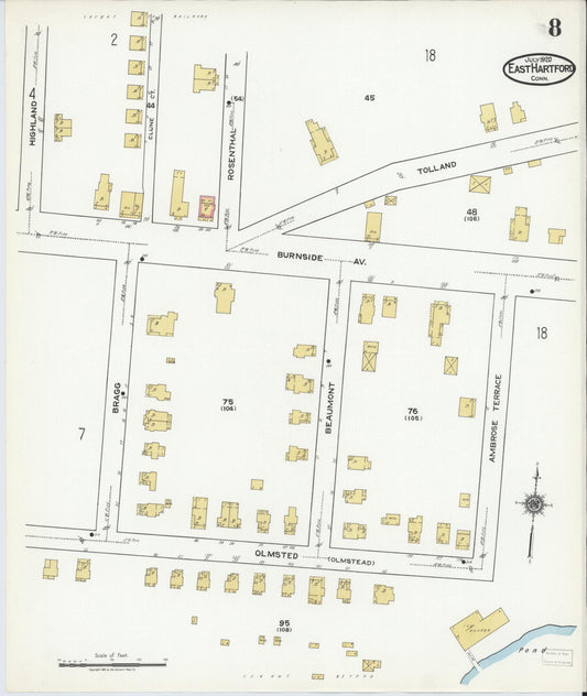 Sanborn Fire Insurance Map from East Hartford, Hartford County, Connecticut (1920), Sheet #0008 - Historic Sanborn Fire Insurance Map Print, vintage old map wall art, antique decor, genealogy gift, Connecticut Connecticut map