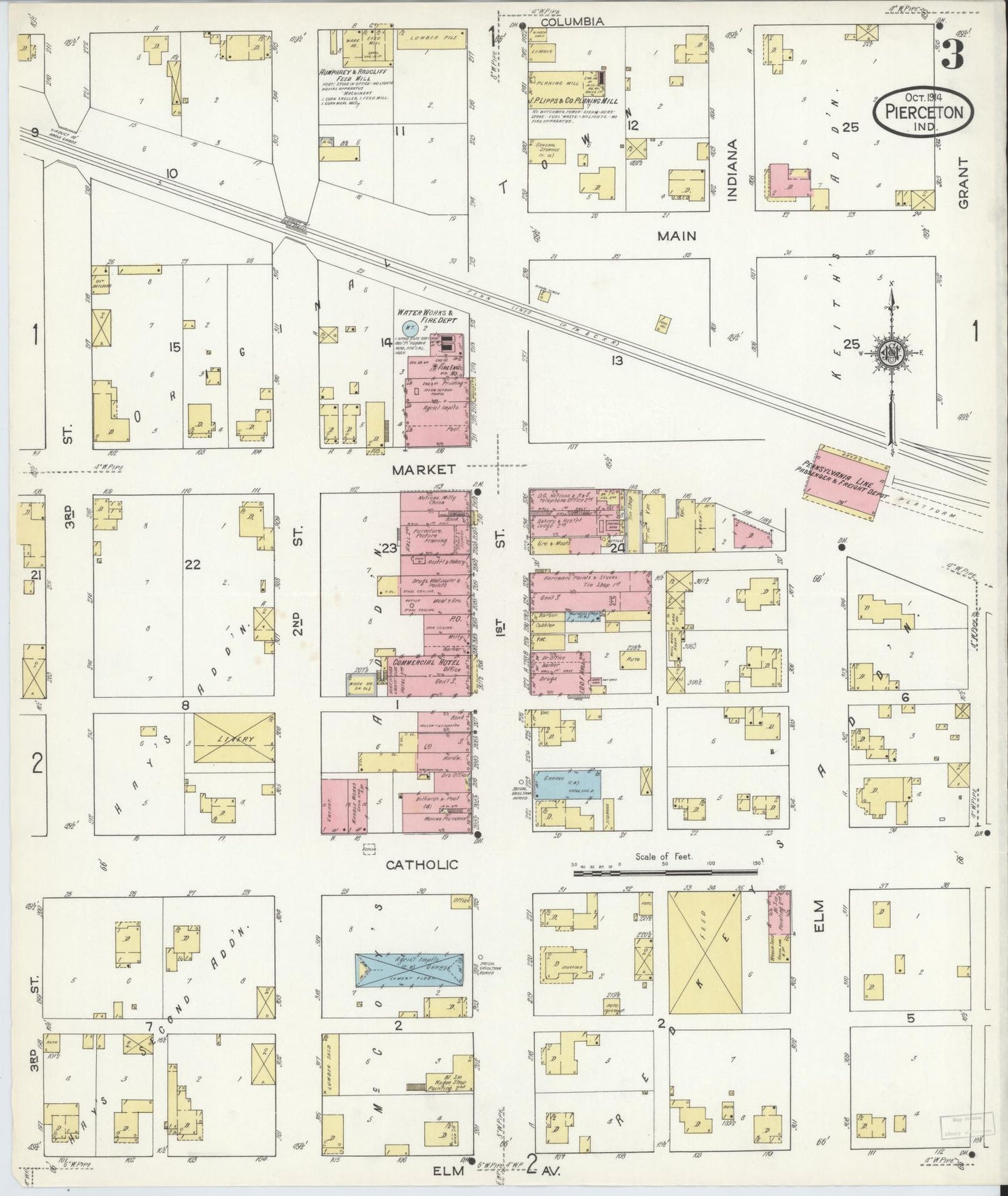 Sanborn Fire Insurance Map from Pierceton, Kosciusko County, Indiana (1914), Sheet #0003 - Complete Map Set gallery image, historic Sanborn map, vintage wall art, Indiana Indiana