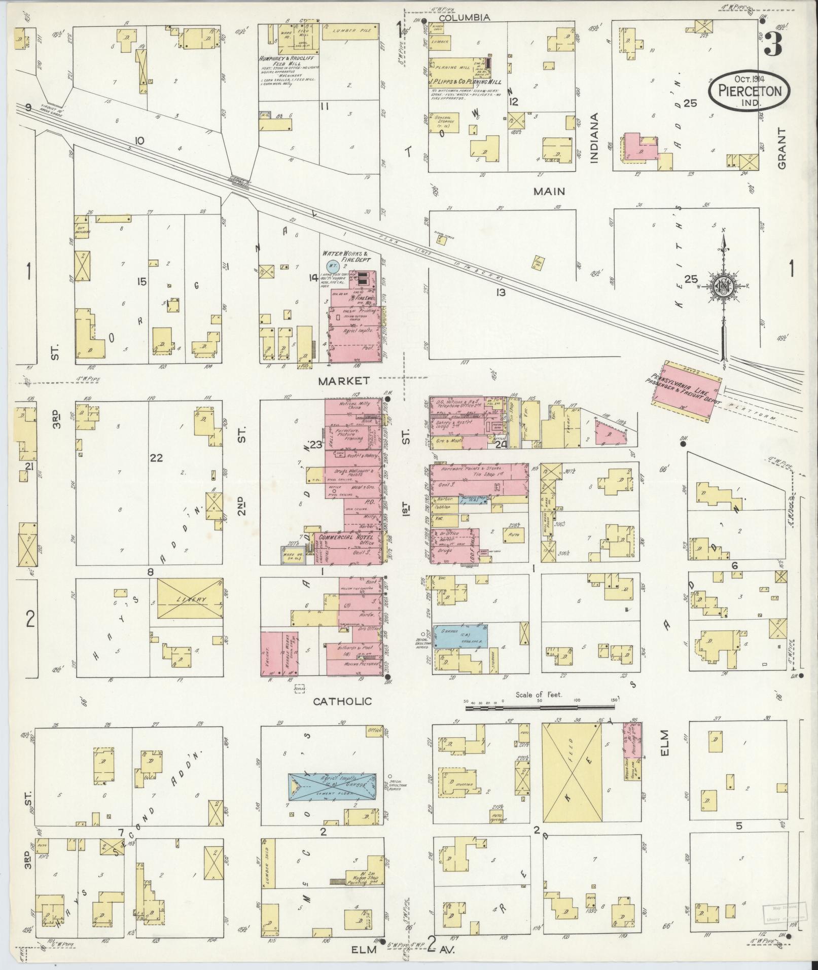 Sanborn Fire Insurance Map from Pierceton, Kosciusko County, Indiana (1914), Sheet #0003 - Complete Map Set gallery image, historic Sanborn map, vintage wall art, Indiana Indiana